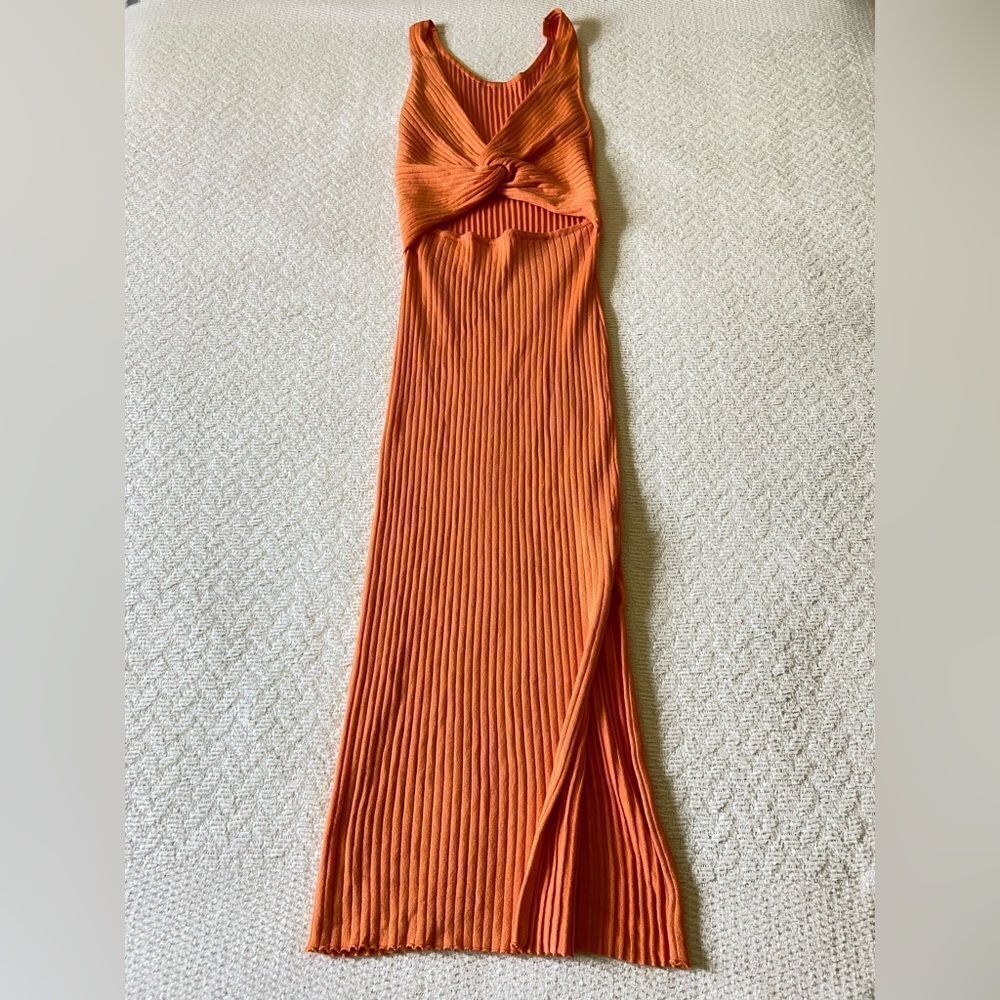 Jolie & Joy Sleeveless Ribbed Twist Back Orange Sweater Pencil Bodycon Dress - Picture 4 of 8